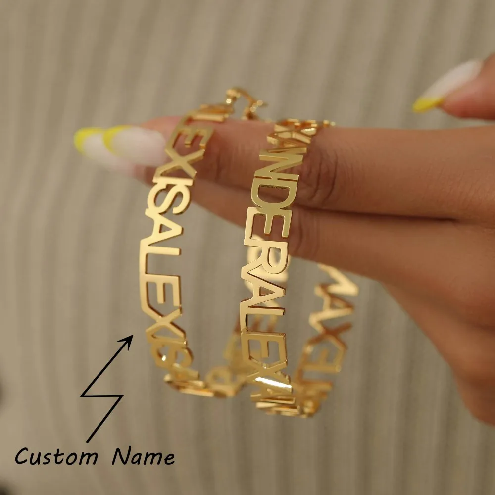 

Серьги-кольца с большими кольцами на заказ, роскошные преувеличенные серьги, персонализированные серьги с именем для женщин, большие серьги-кольца, подарки