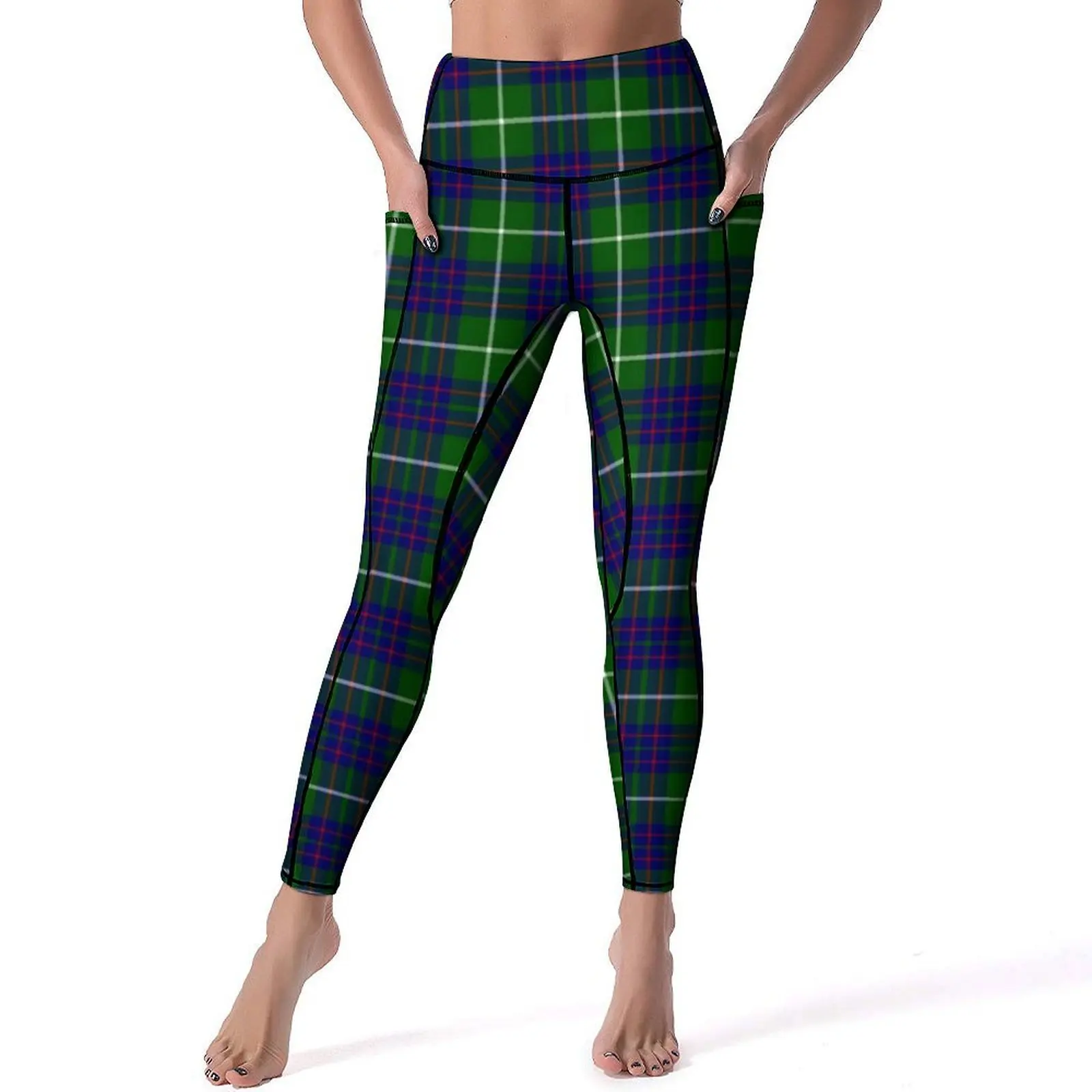 

Vintage Plaid Yoga Pants With Pockets Lines Print Leggings Sexy High Waist Retro Yoga Sports Tights Stretch Custom Gym Leggins