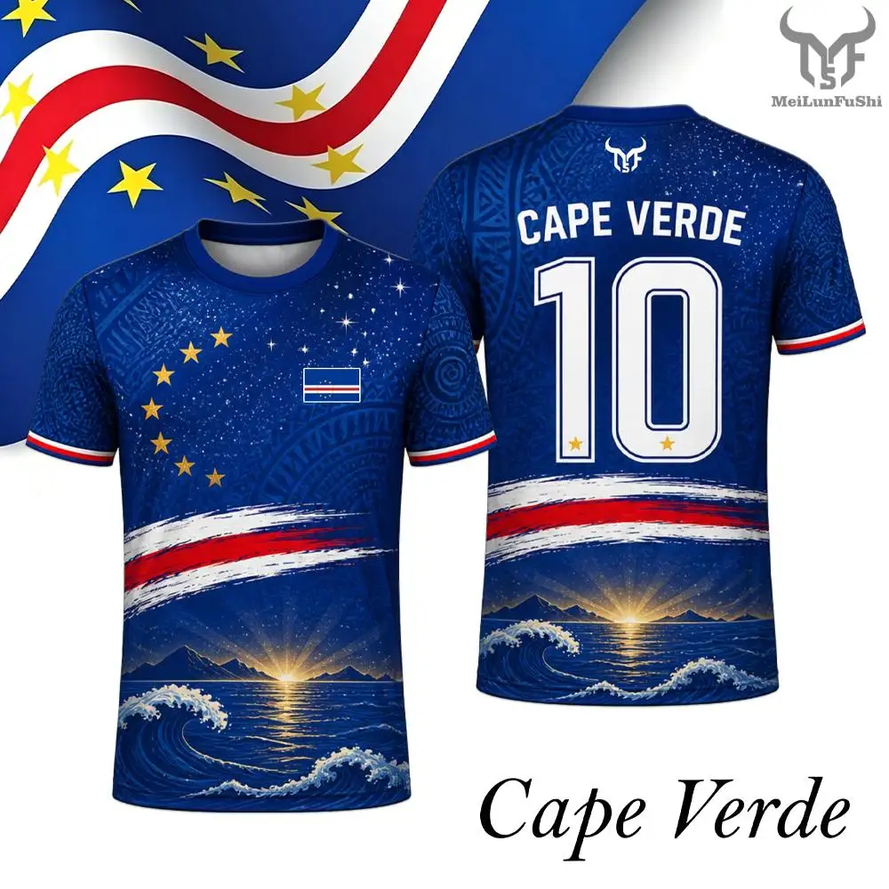 Camisa Estampada com a Bandeira de Cabo Verde 2026 Nova, Uniforme de Treino de Futebol Masculino de Secagem Rápida e Respirável, Roupa Casual Masculina e Feminina