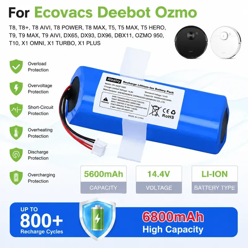 12800mAh Replacement Battery for Ecovacs Deebot T5 T8 T9 T10 T20 X1 X1 Omni Ozmo Robot Vacuum Cleaner Parts DLX11 DLX13 DLN12