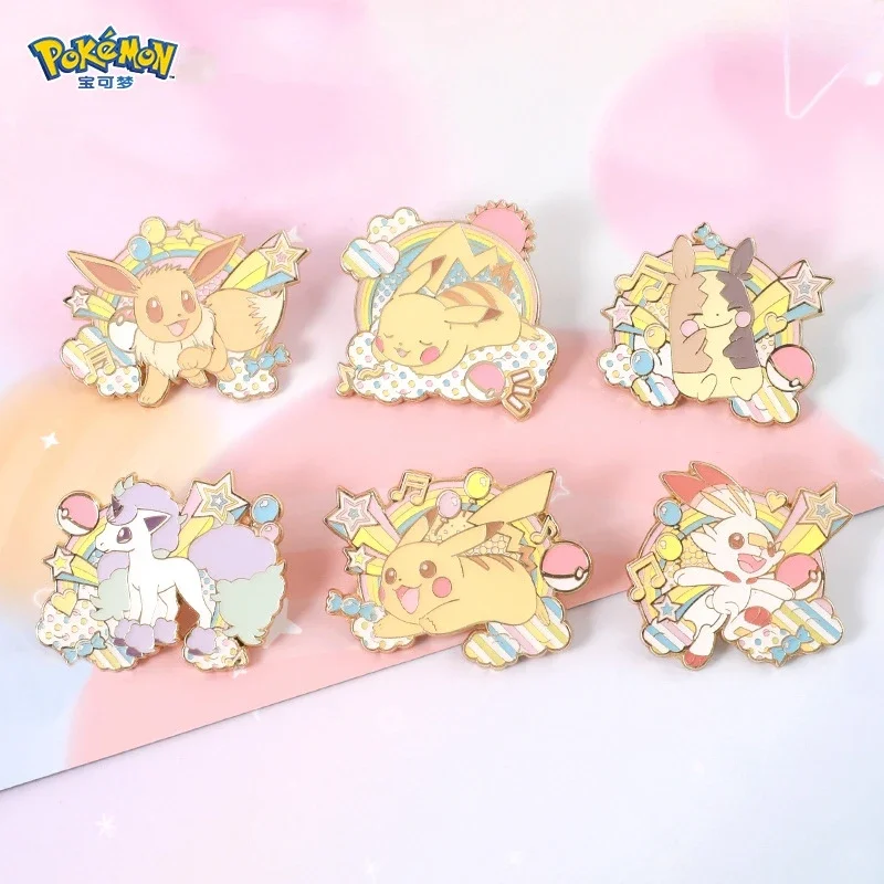 

Pokémon Cartoon Brooches Pink Kawaii Pikachu Eevee Ponyta Morpeko Scorbunny Anime Figures Jewelry Metal Badge Enamel Lapel Pins