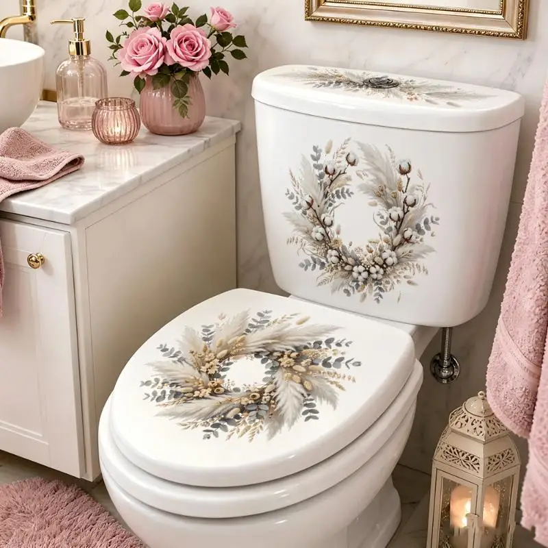 Removable Waterproof Floral Toilet Lid Sticker Self‑Adhesive Decal for Bathroom Home Decoration Use Supply