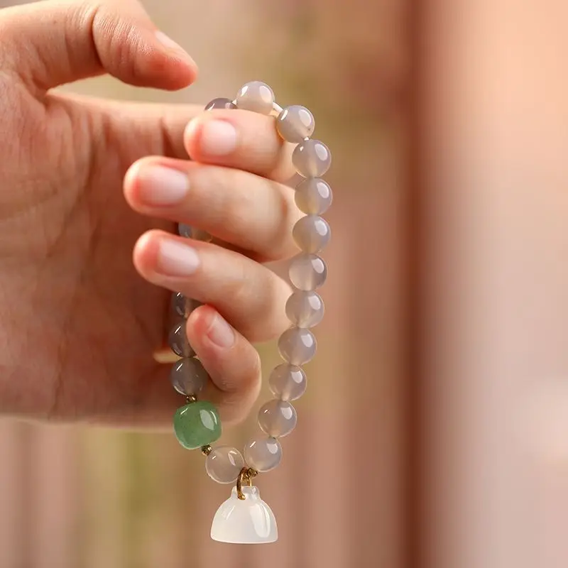 نقية الطبيعية رمادي العقيق اليشم غير شعبية المتخصصة الجليد الرماد العقيق سوار المرأة العقيق الحجر الطبيعي HandString بوتيك مجوهرات