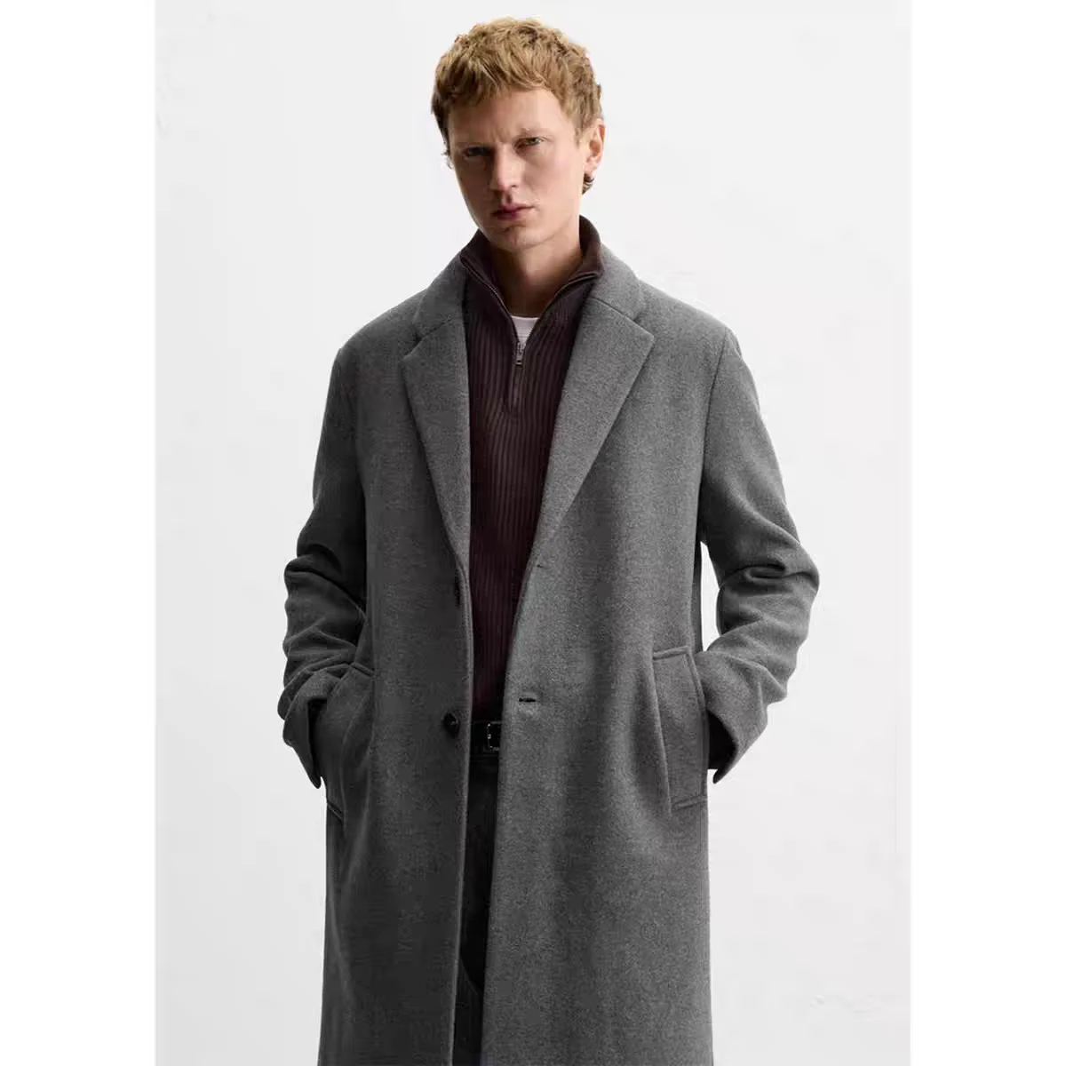 

Comfortable Wool Blend Men's Coat Autumn Winter Faion Urban Sle Long Sve Single Button Closure Side S kets