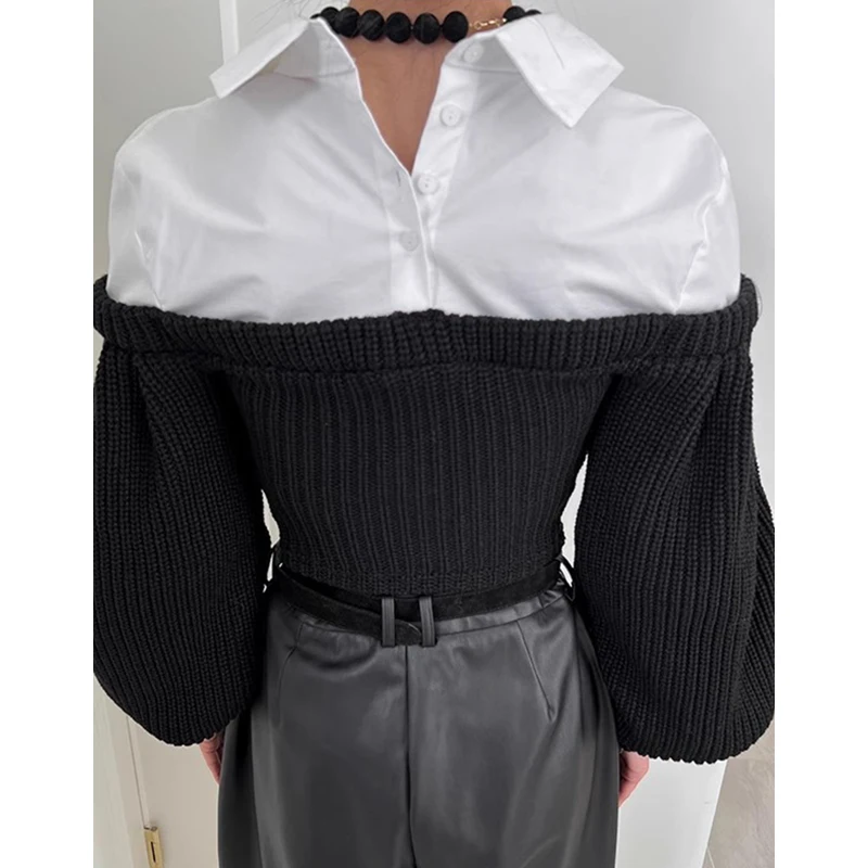 Tannt Maglioni da donna Manica a lanterna irregolare Pullover nero allentato Lavoro a maglia Asimmetrico Moda Allentato Casual Top lunghi in maglia