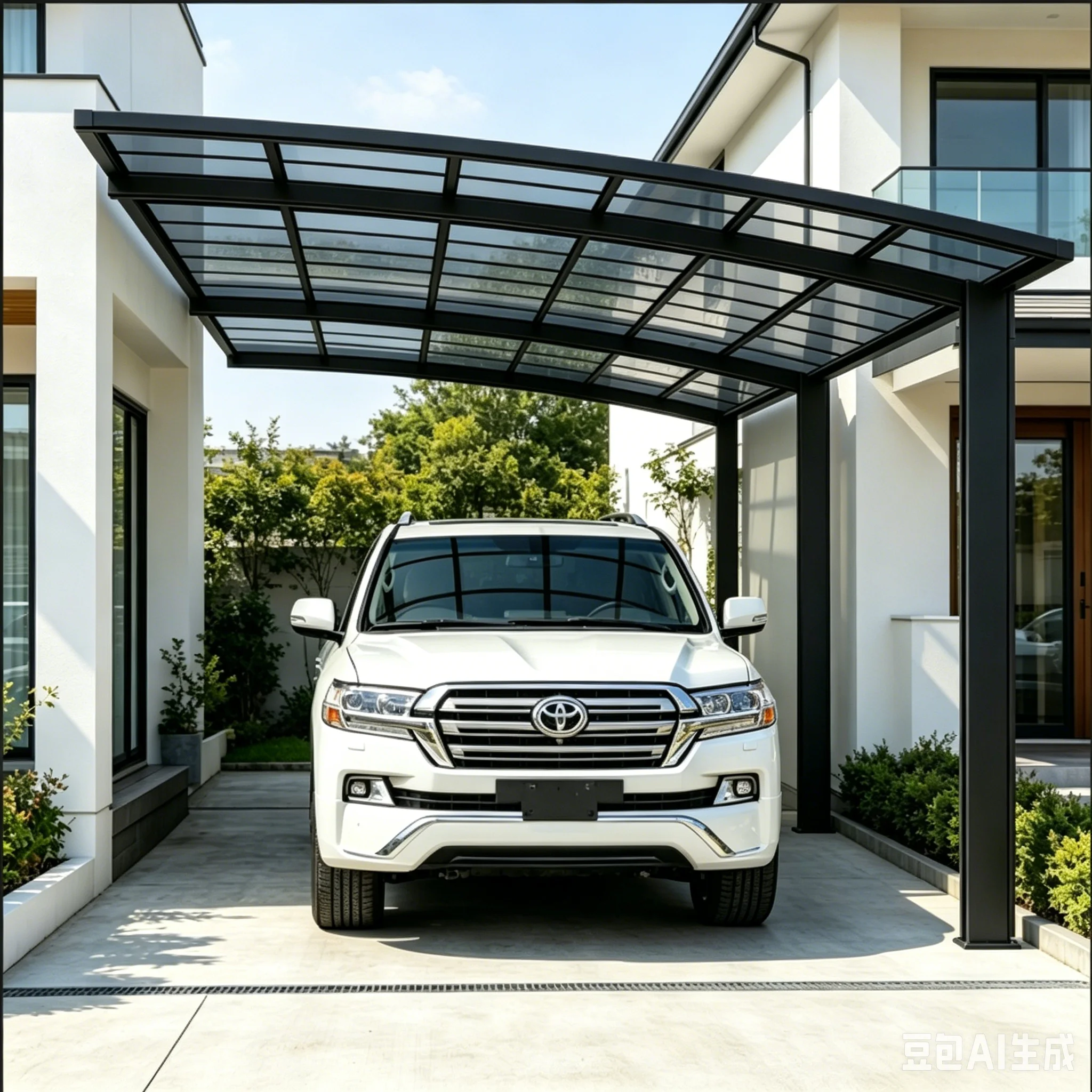 Premium Aluminium Carport, Polycarbonate Canopy, Aesthetic Single Carport,Sun Shade&Rainproof Shelter for Daily Vehicle Parking