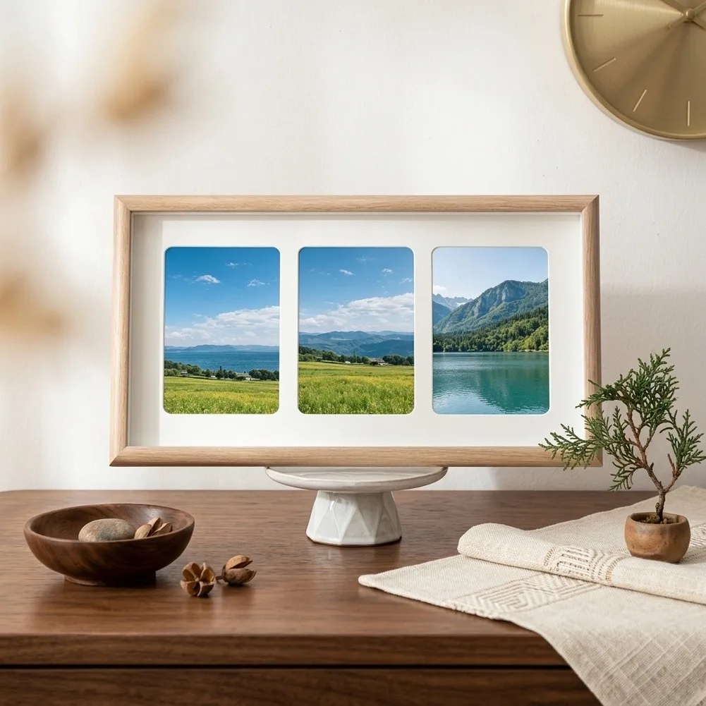 21x38.9cm Wooden Photo Frame Creative Hollow Structure Personalized Memory Display Multi-angle Viewing For Living Room Decor