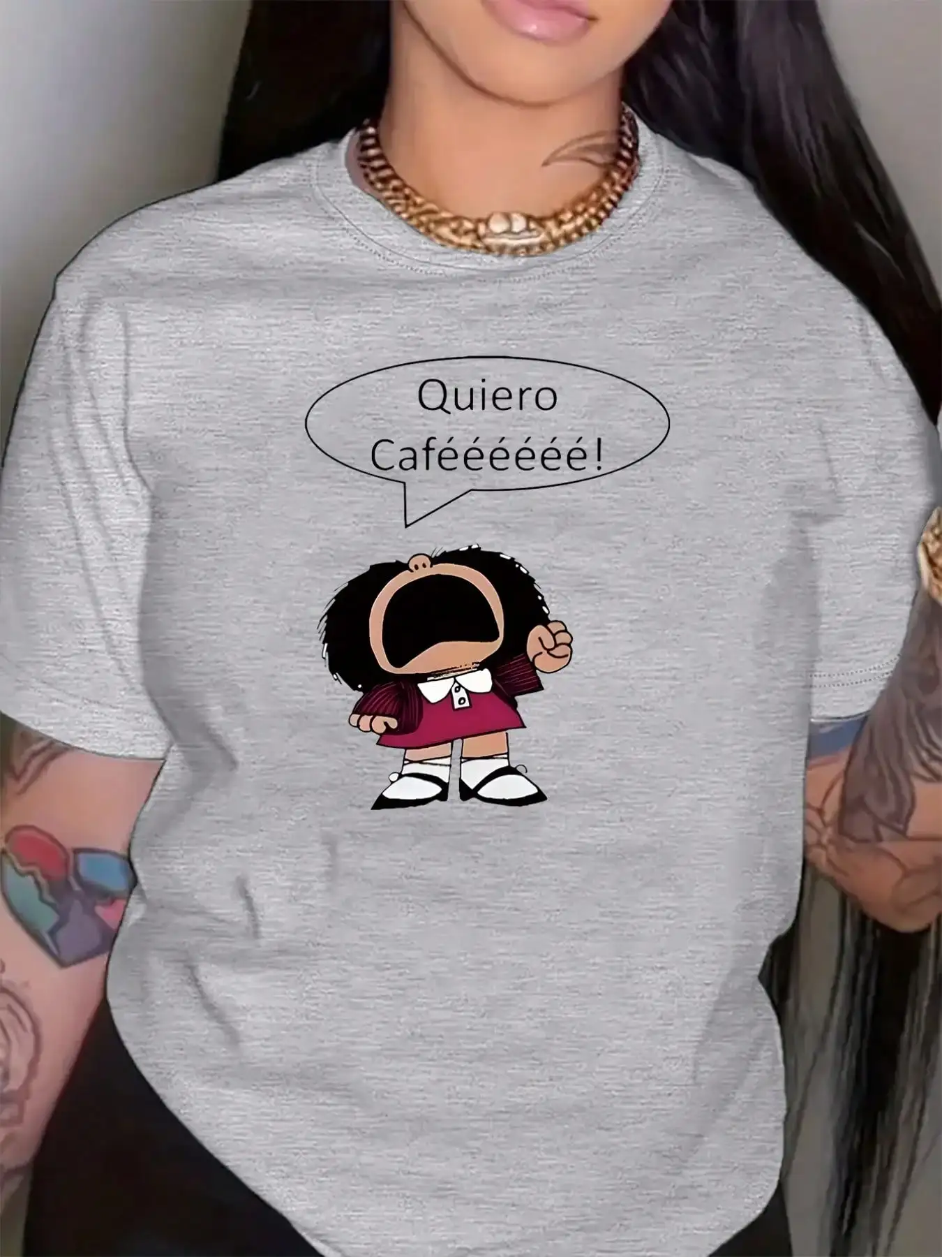 

Mafalda Cartoon Graphic Tee - Humorous & Bold Print for Young Women Ideal for Fun-Loving Souls - Best Deal