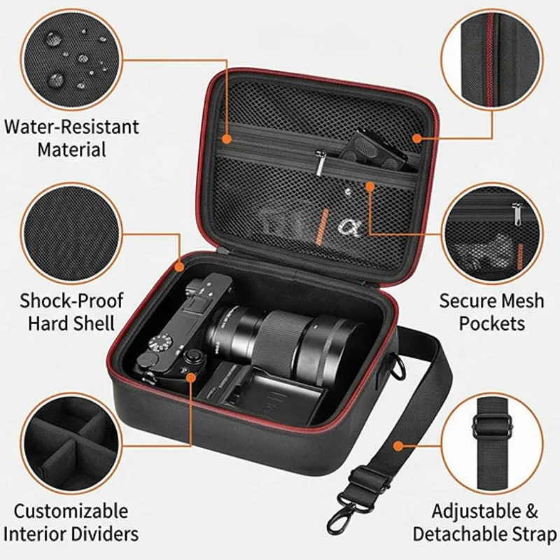 Hard Camera Case Protective Bag for Sony ZV-E10 A6400 A6000 A6100 A6600 A6500 with Shoulder Strap & Divid