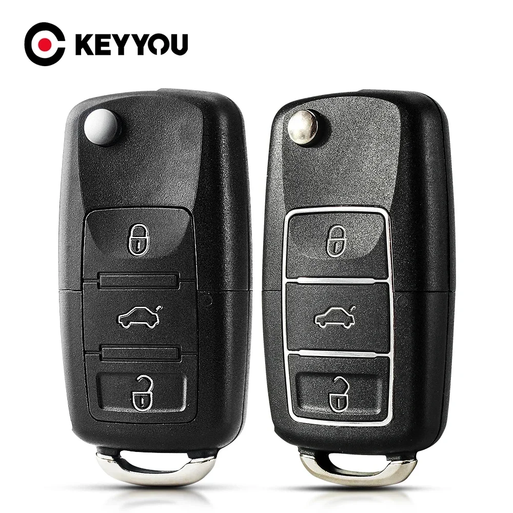 KEYYOU For Volkswagen Vw Jetta Golf Passat Beetle Skoda Seat Polo B5 3 Buttons Remote Car Key Flip Folding Key Shell Case