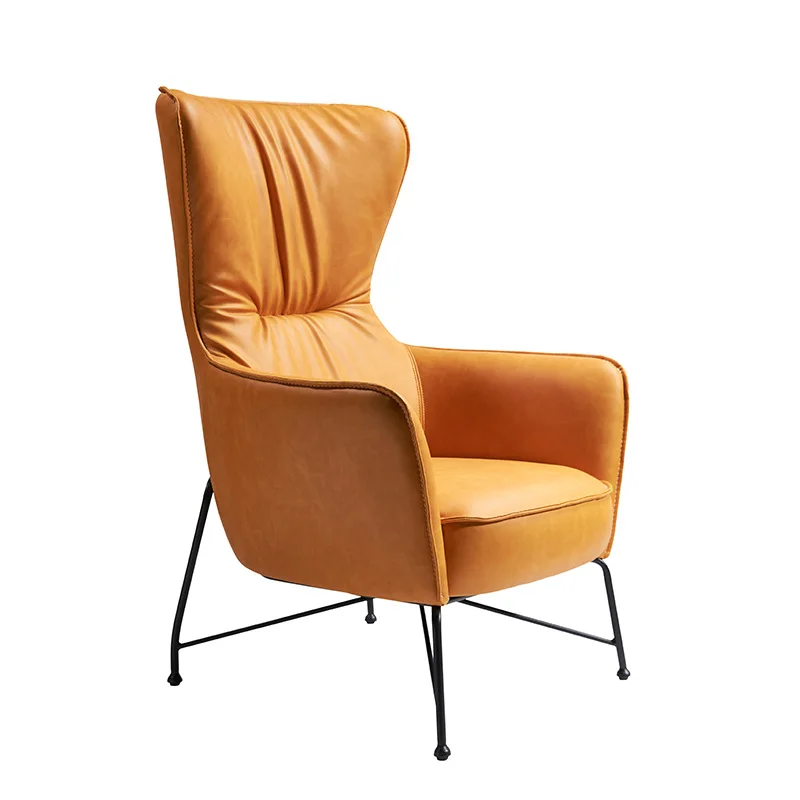High backrest leather art single sofa, living room iron art, guest chair