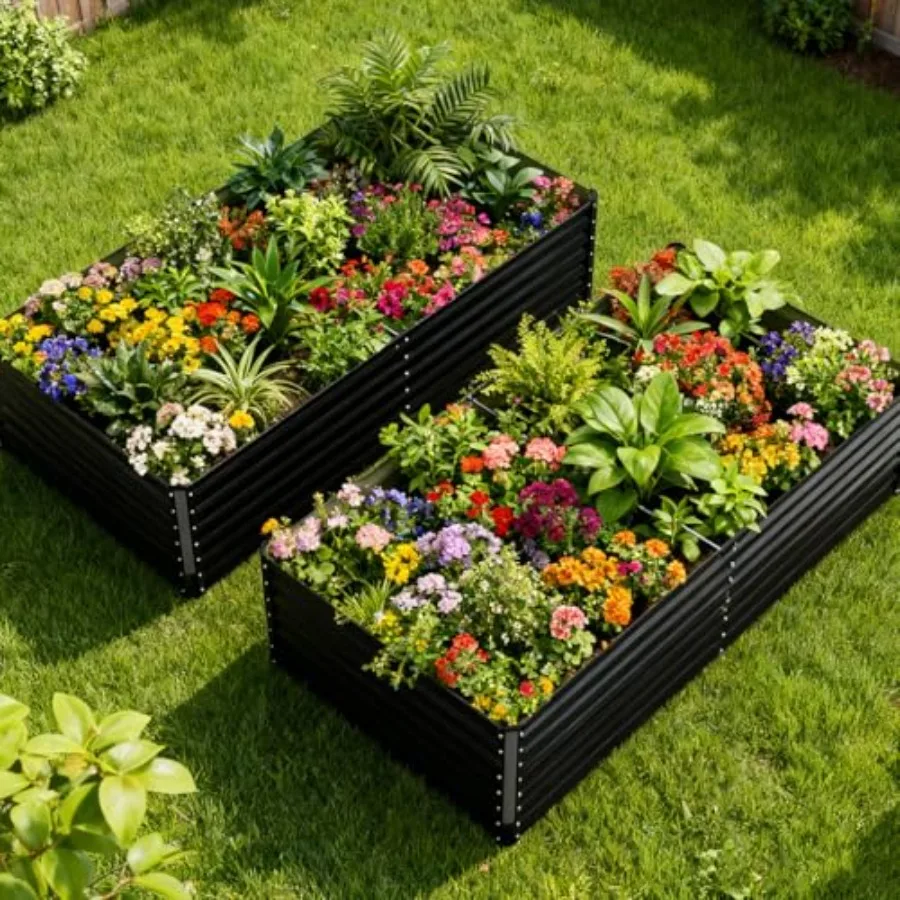 Outdoor vegetable gardening: galvanized corrugated steel raised garden bed, 6x3x2 ft, silver-gray, extra-deep open-bottom plant