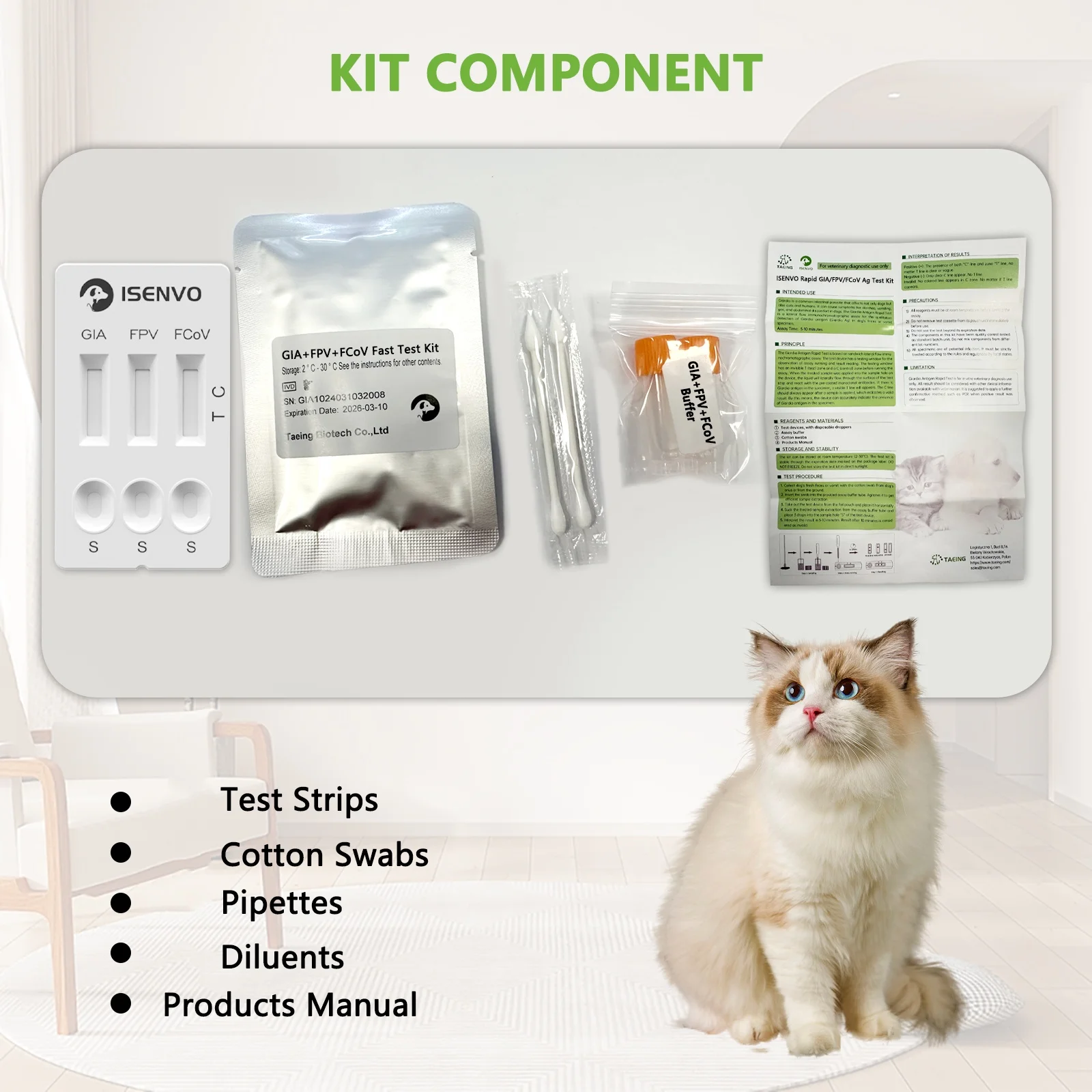 50Pcs FPV+FCOV+GIA 3-in-1 Combo Rapid Test Kit  Cats Kitten Home Health Detection