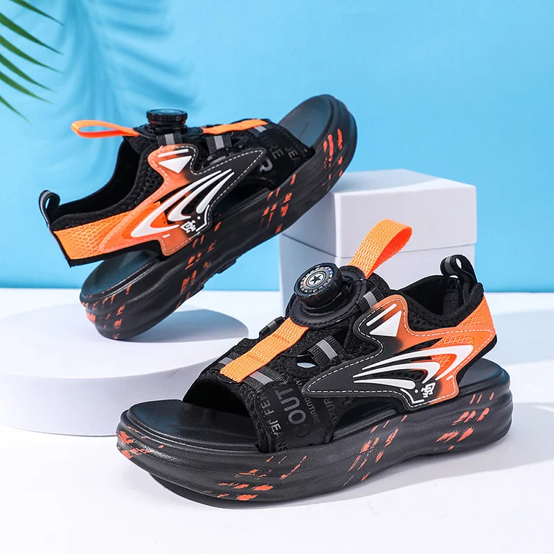 

Boys' Sandals 2024 Summer New Cross border Children's Shoes with Rotating Buckles, Big Kids Soft Sole Anti slip Beach Shoes Tide