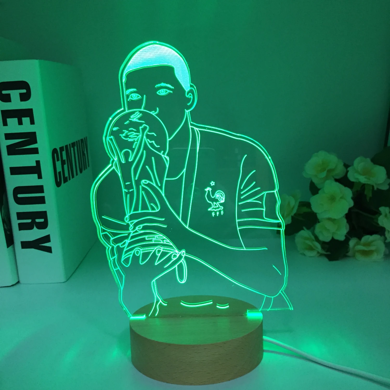 New Soccer Football Star Kylian Mbappes lampada 3D in legno 7 colori comodino camera da letto LED USB Night Light Decoracao Kis giocattolo regalo in legno