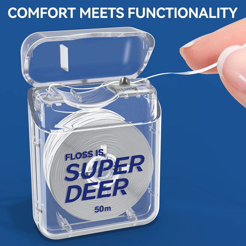 خيط تنظيف الأسنان المسطح من Super Deer، خيط PTFE لطيف على اللثة، يمتد ومزيل البلاك للأسنان 55 ياردة