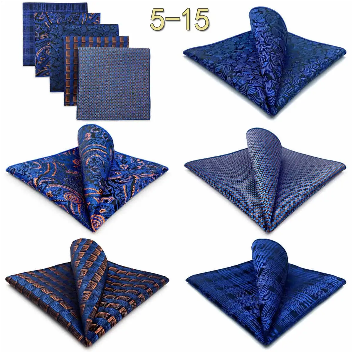 5-teiliges Herren-Einstecktuch-Set, verschiedene Einstecktücher, mehrere Stile, Paisley- und Blumenmuster, Anzug, groß, 32 cm, Business-Accessoires – Detail 14