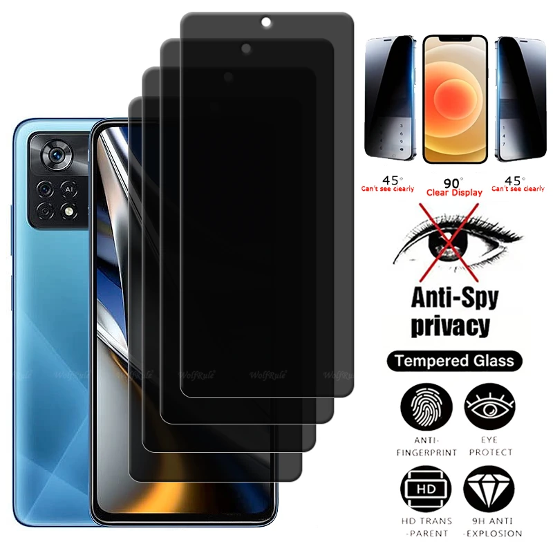 

4Pcs For Poco X4 Pro 5G Glass Xiaomi Poco X4 Pro Tempered Glass Protective Privacy Anti-Spy Cover Screen Protector Poco X4 Pro