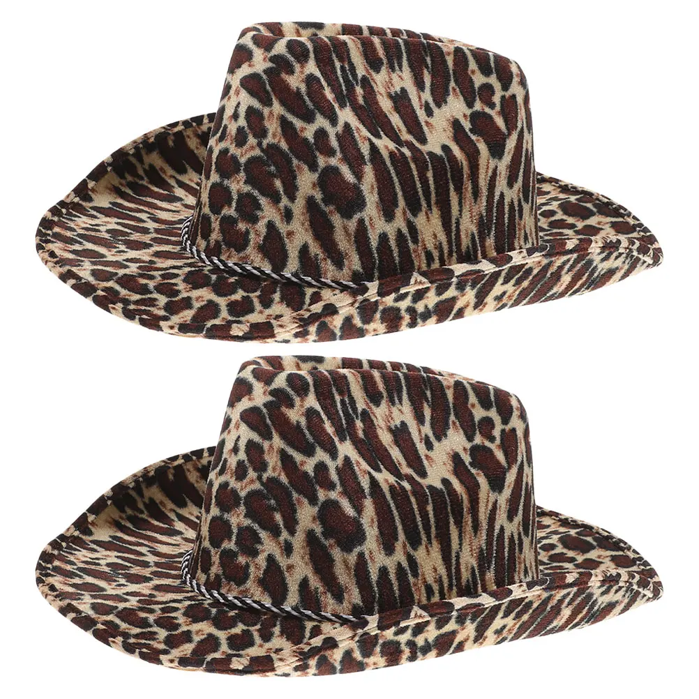 

2 Pcs Leopard Print Denim Hat Cowgirl Animal Halloween Stage Performance Masquerade Party Decoration Adjustable