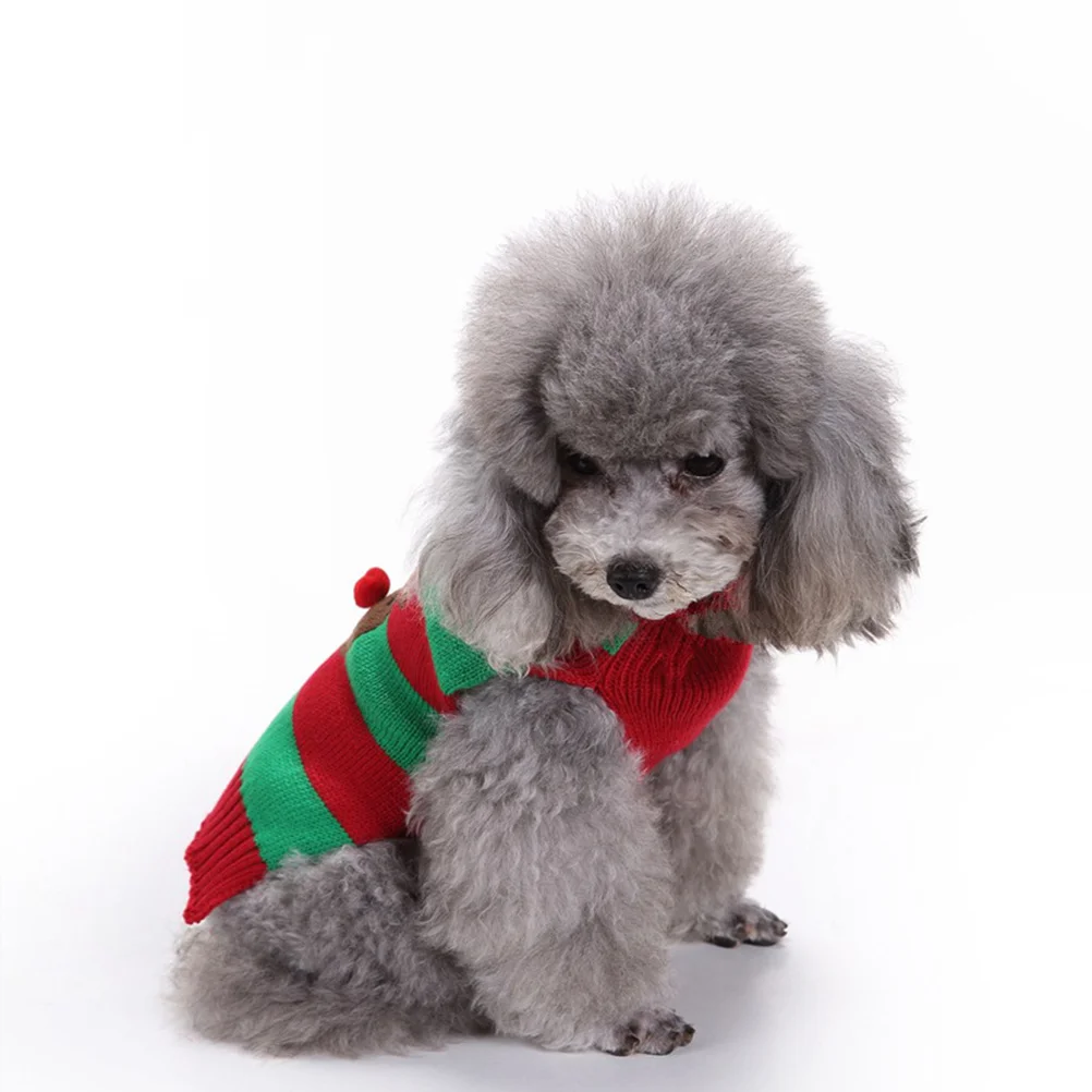 

Holiday Pet Party Clothes Dog Sweater Red Green Color Stylish Stripe Comfortable Fit for Small Dog Photo Taking