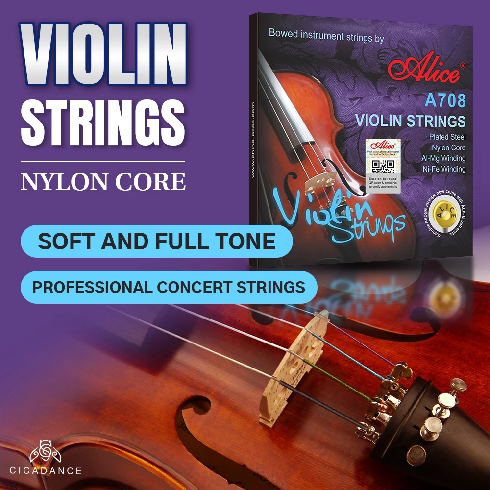 Alice a708 violino corda concerto profissional cordas conjunto completo de liga de aço banhado de alta qualidade acessório musical universal