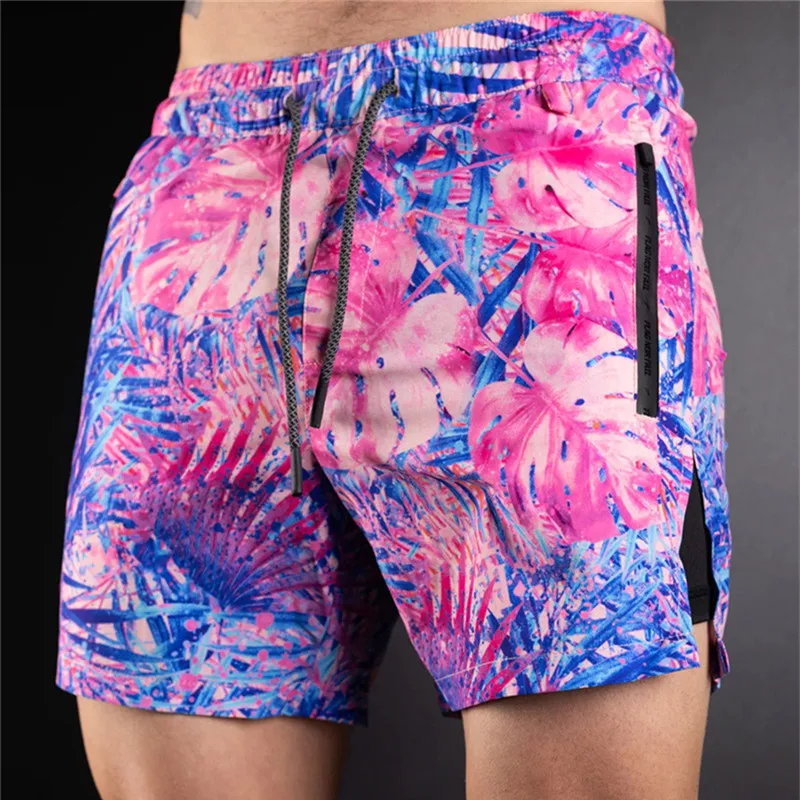 Men's Sport Shorts Summer New Loose Men's Casual Beach Sports Shorts Printed Double-layer Sport pants Plus Size Branded Shorts