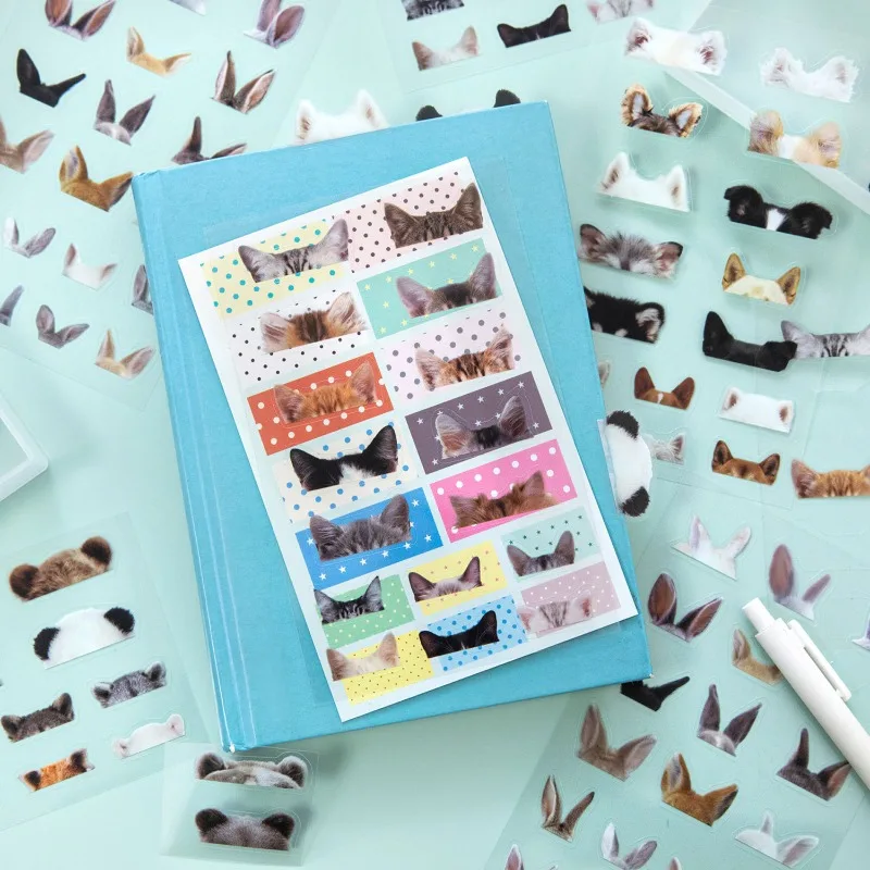 Round Head Little Ears Cute Pet Sticker Set Creative Journal Decals for DIY Scrapbook Photocard Index Tabs Kawaii Craft Supply
