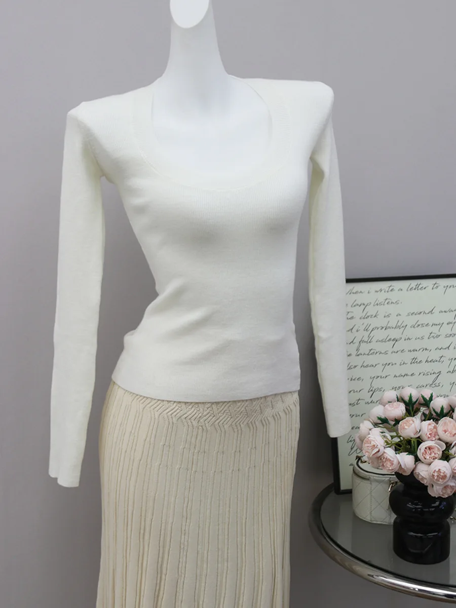 

Pure Comfort Pearl Wool Camere U-Ne Knitwear Slim Fit Women's Base irt Warm Long Sve Regular Length Color