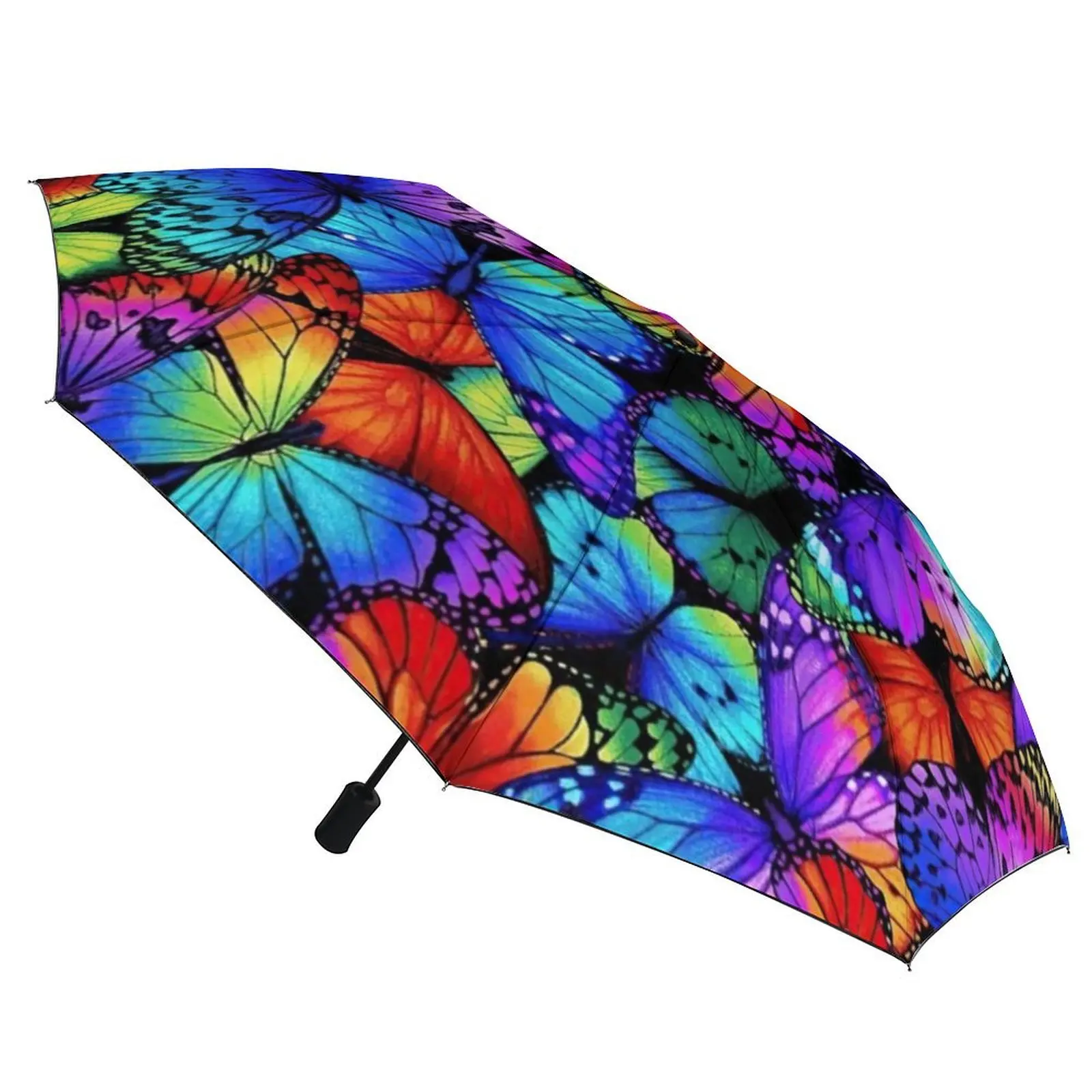 Colorful Butterfly Umbrella Neon Animal Print Automatic Windproof Umbrella Wholesale Design Garden Lightweight Umbrella