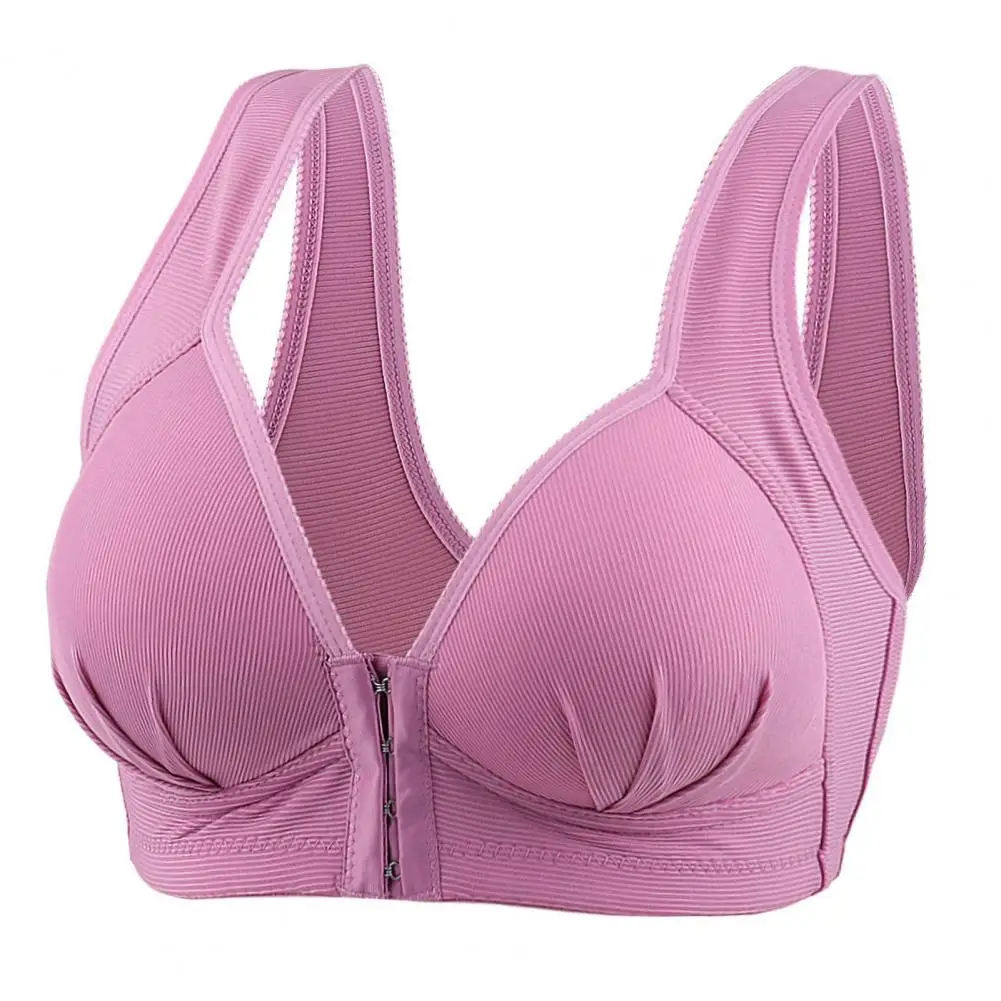 

Thin Mold Cup Bra Comfortable Shockproof Push-up Bra for Mid-aged Women with Front Closure Wide Shoulder Strap Ideal for Jogging