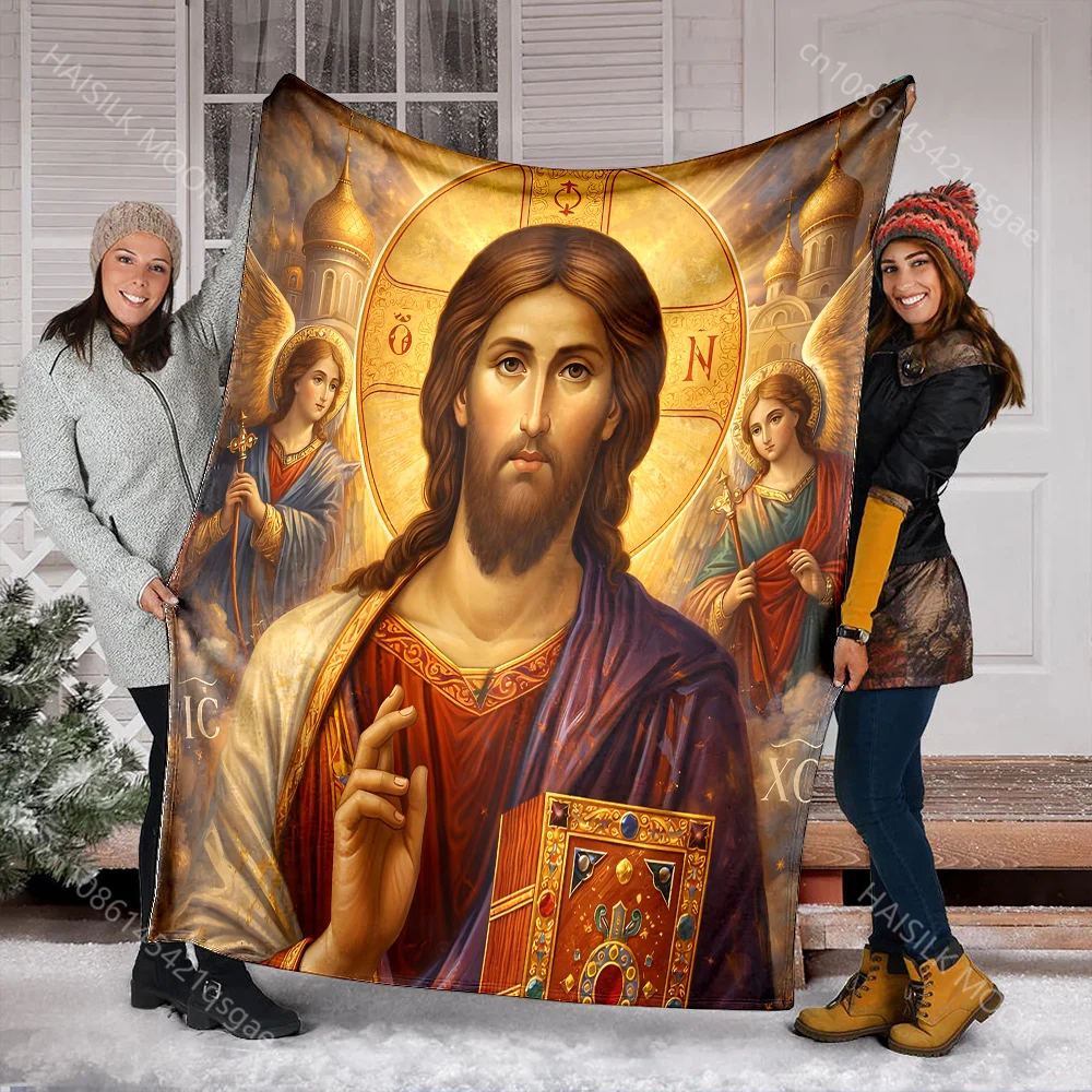 1PC Religious iconography artwork print blanket Prayer blankets for believers suitable for home sofa camping travel car