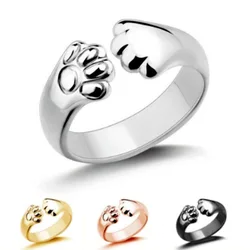 New Cute Cat Rings for Women Girls Adjustable Cat Paw Animal Finger Ring Couple Cartoon Little Cat Kitten Gift Jewelry