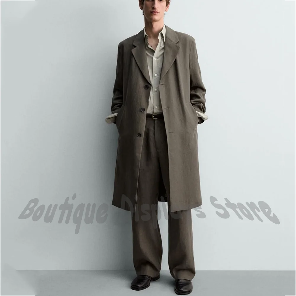 

Men's Two Pieces Suit(Jacket+Pants) Single Breasted Stand Collar Long Coat Business Casual Work Wear Fashion Outfit for Party