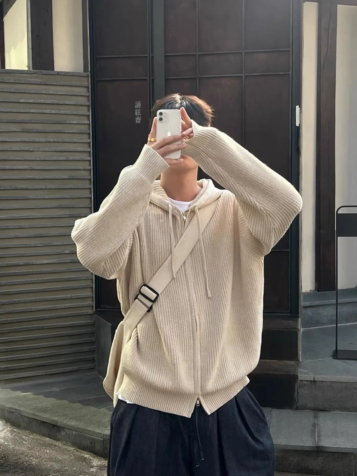 

Корейский мужской свитер с капюшоном и двойной молнией, джемпер, повседневный свободный универсальный трикотаж для пар, осень-зима, ленивый Sle