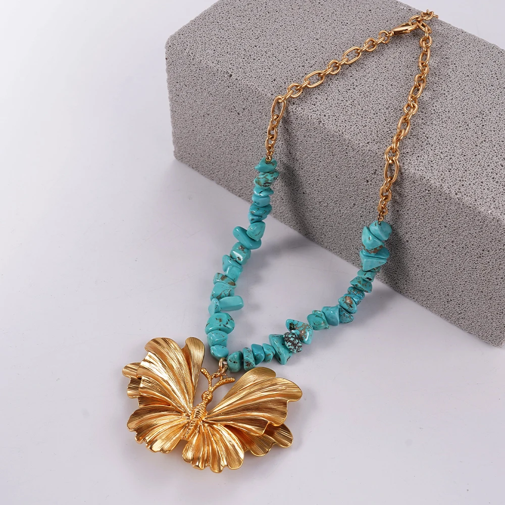 Irregular Natural Stone Necklace With Butterfly Pendants Fashionable Bohemian Style Suitable For Any Occasion Birthday Gift