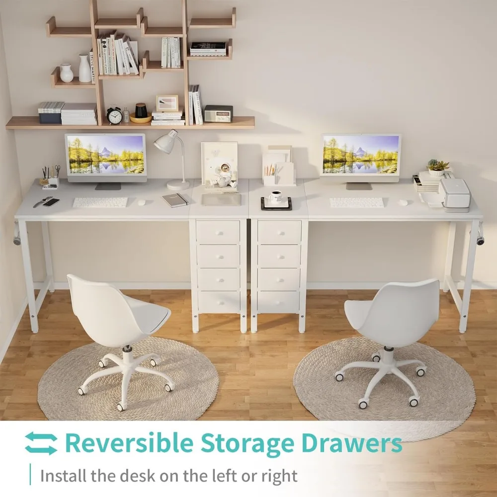 Reversible 47 Inch Study Writing Desk with Fabric Drawers for Home Office, Simple Modern Design Bedroom Workspace