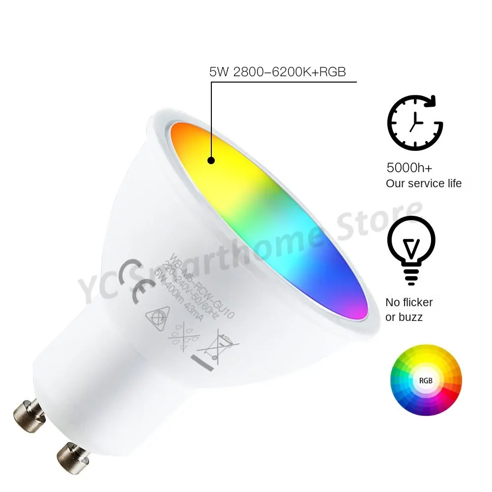 WiFi graffiti smart home LED bulb RGB+WW dimming function 5W wide pressure GU10 interface lamp cup