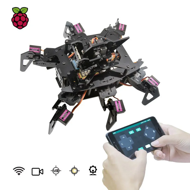 Educational Robot STEAM Raspberry Pi 4th Gen 4B/3B Six-Legged Spider WiFi Camera AI