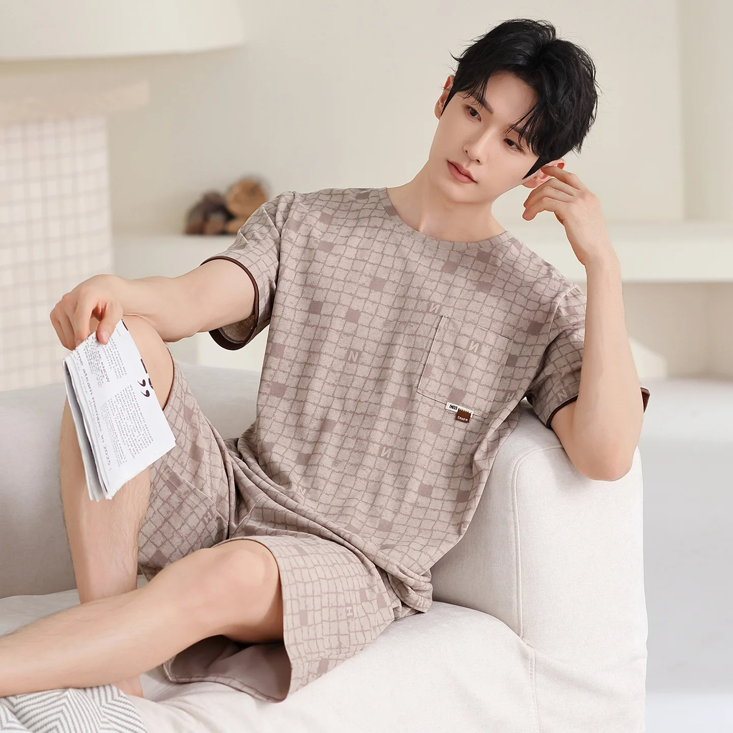 Men's New Pajama Set Cool Short Sleeve Pullover Top And Elastic Shorts Plus Size Pajama Summer Loungewear Sleepwear pyjama homme
