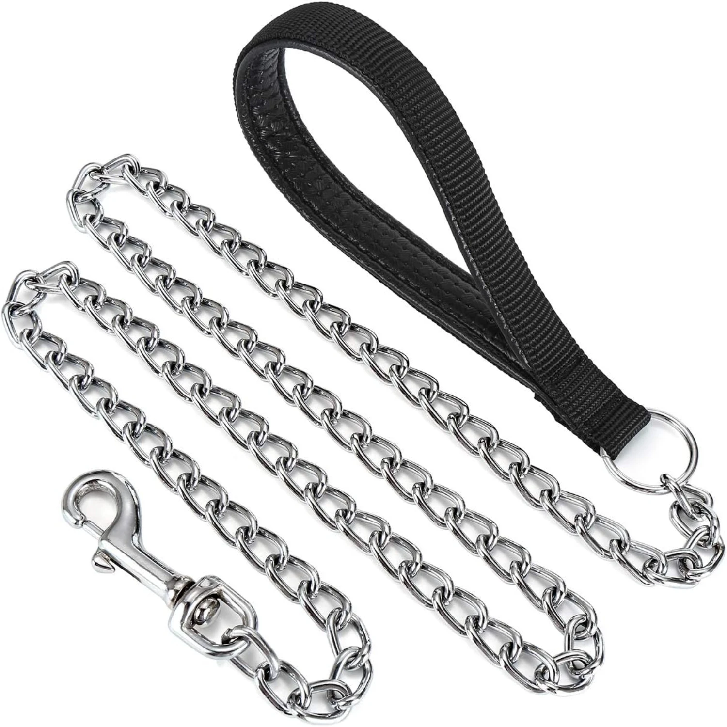 

Metal Dog Leash, Integrated Dog Collar and Leash, 4ft Chew Proof Dog Chain Leash with P Chain Slip, Heavy Duty Sturdy Pet Dog Le