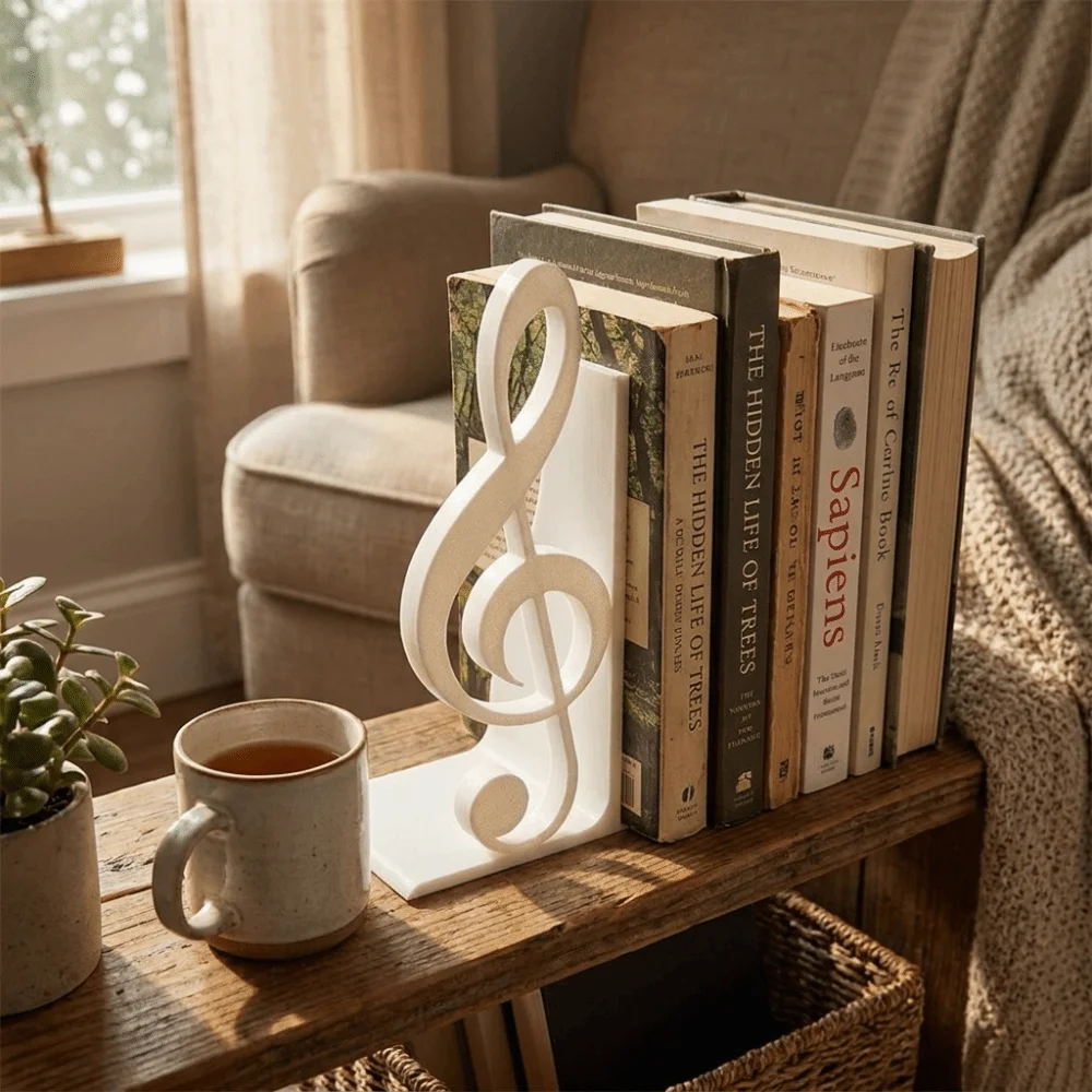 Gift 3D Printed Treble Clef Bookends Non-slip Unique Music Note Bookstand Elegant Modern Music Ornament Book Shelf