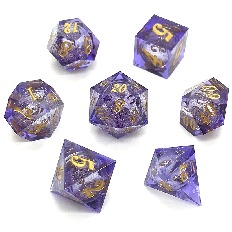 7PCS Sharp Resin Dice Set Liquid Core Mold Polyhedral Toy Multiplayer Role Game Digital Dices for Board Table Games Accessories