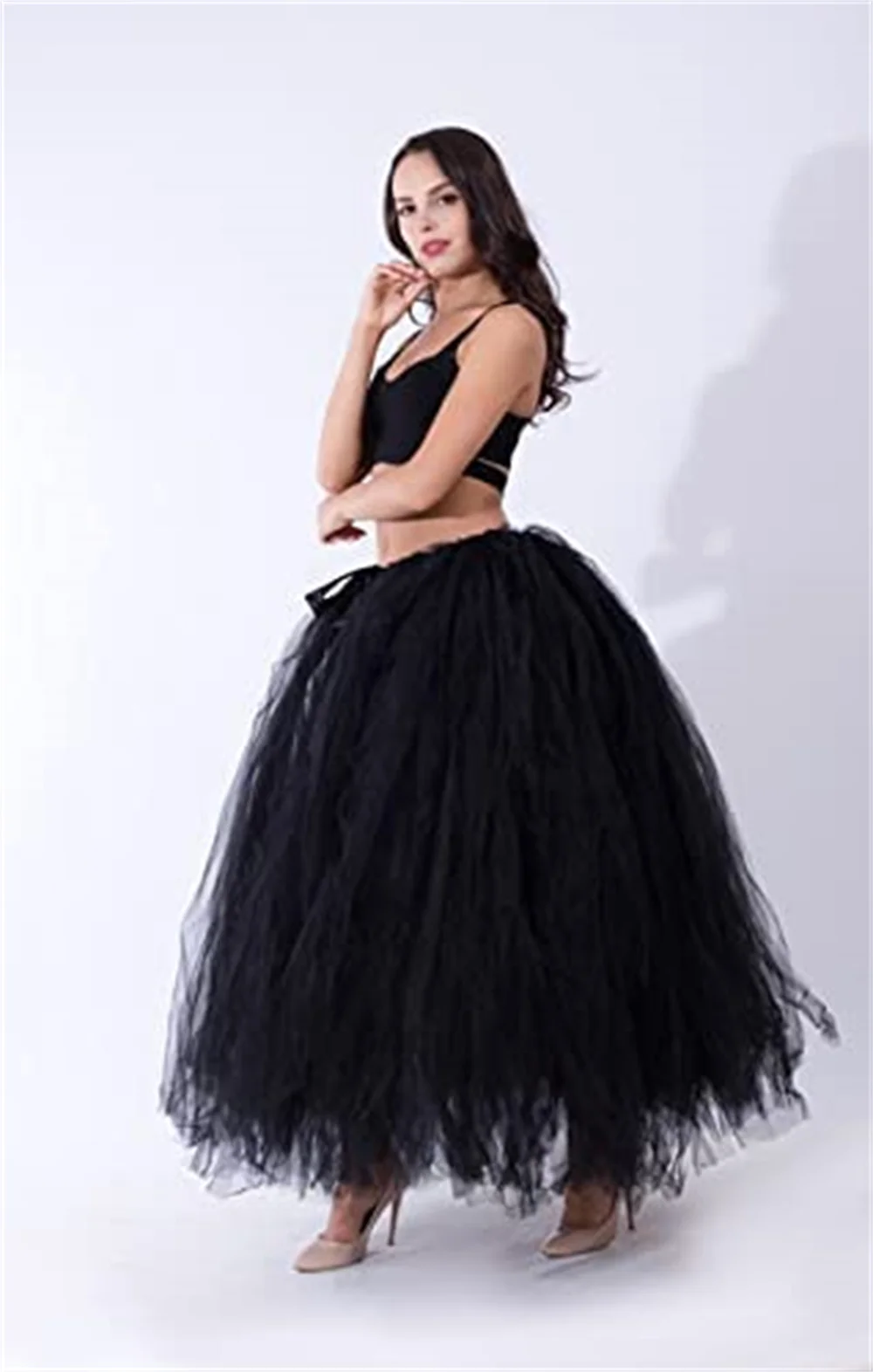 MisShow 6 Layers 100cm Maxi Long Tulle Skirt with Ribbon Sashes Princess Fairy Tutu Skirts Womens Vintage Puffy Petticoat Dress