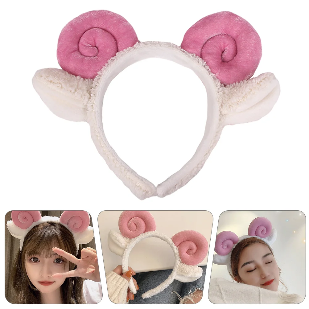 2 Pcs Croissant Headband Sheep Horn Hair Lamb Ear Cosplay Hoops Makeup Hairband