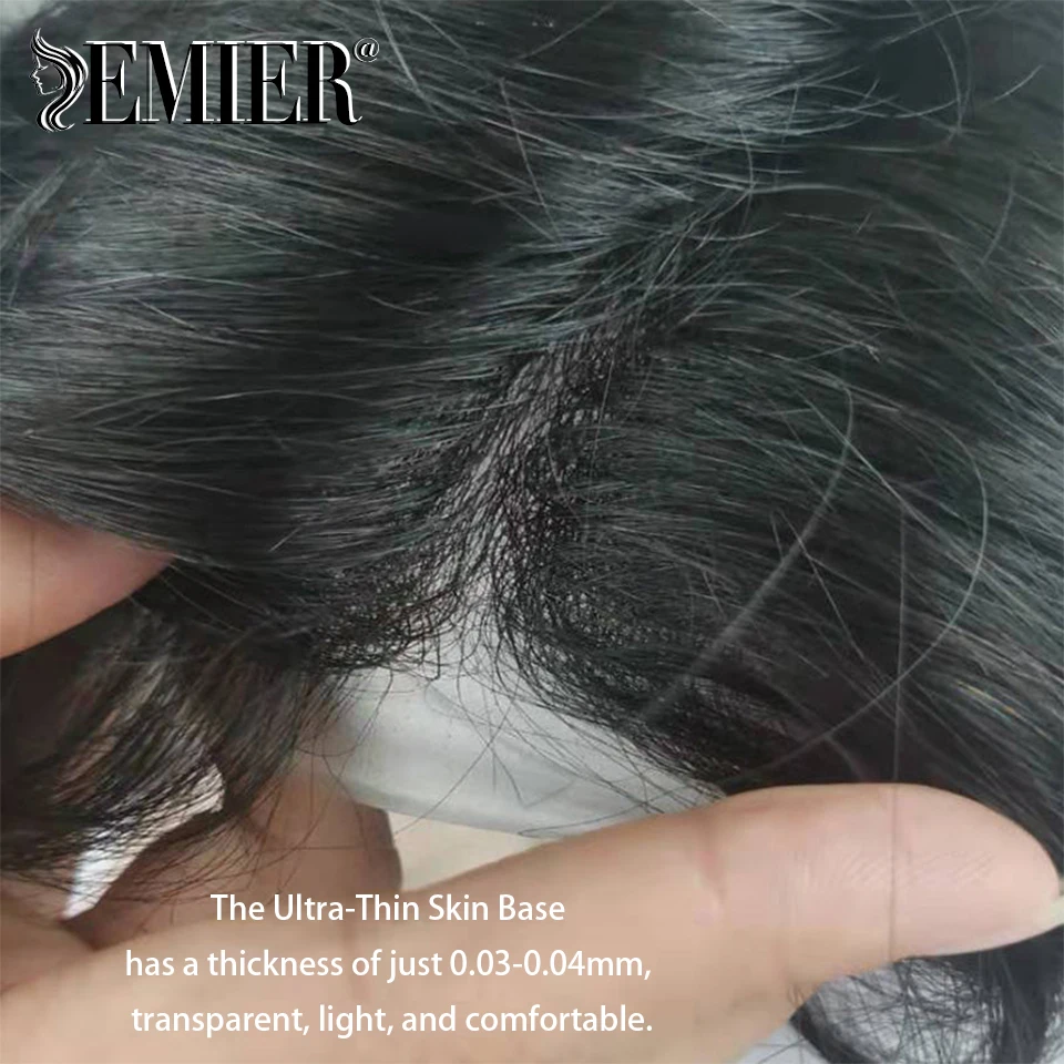 0.03-0.04mm Thin Skin PU Base Men Toupee VLooped Prosthesis for Hair Loss Male Hair Units Men Hair Replacement Human Hair System