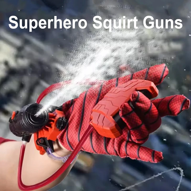 

Водяные пистолеты в стиле супергероев, веб-шутеры, стильные пистолеты-скользямы с перчатками, распылитель воды на запястье, забавная игрушка для борьбы с водой для детей и