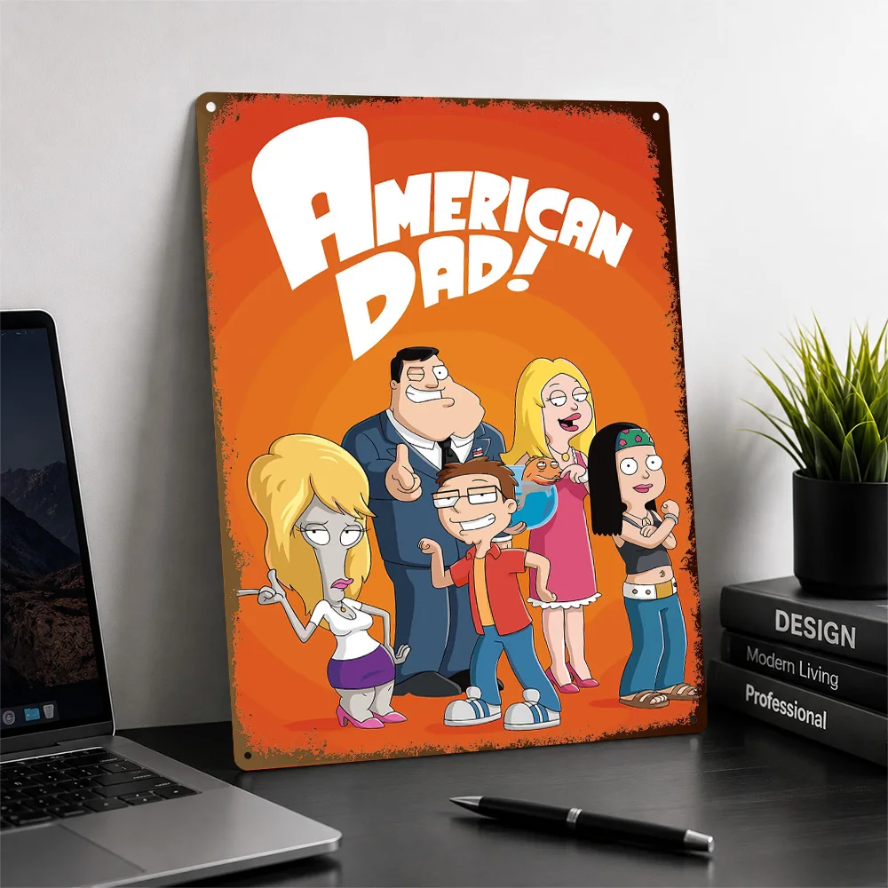 American Dad Cartoon Group Portrait Textured Metal Poster Cinematic Wall Art For Bedroom Customized Aluminum Sign Birthday Gift