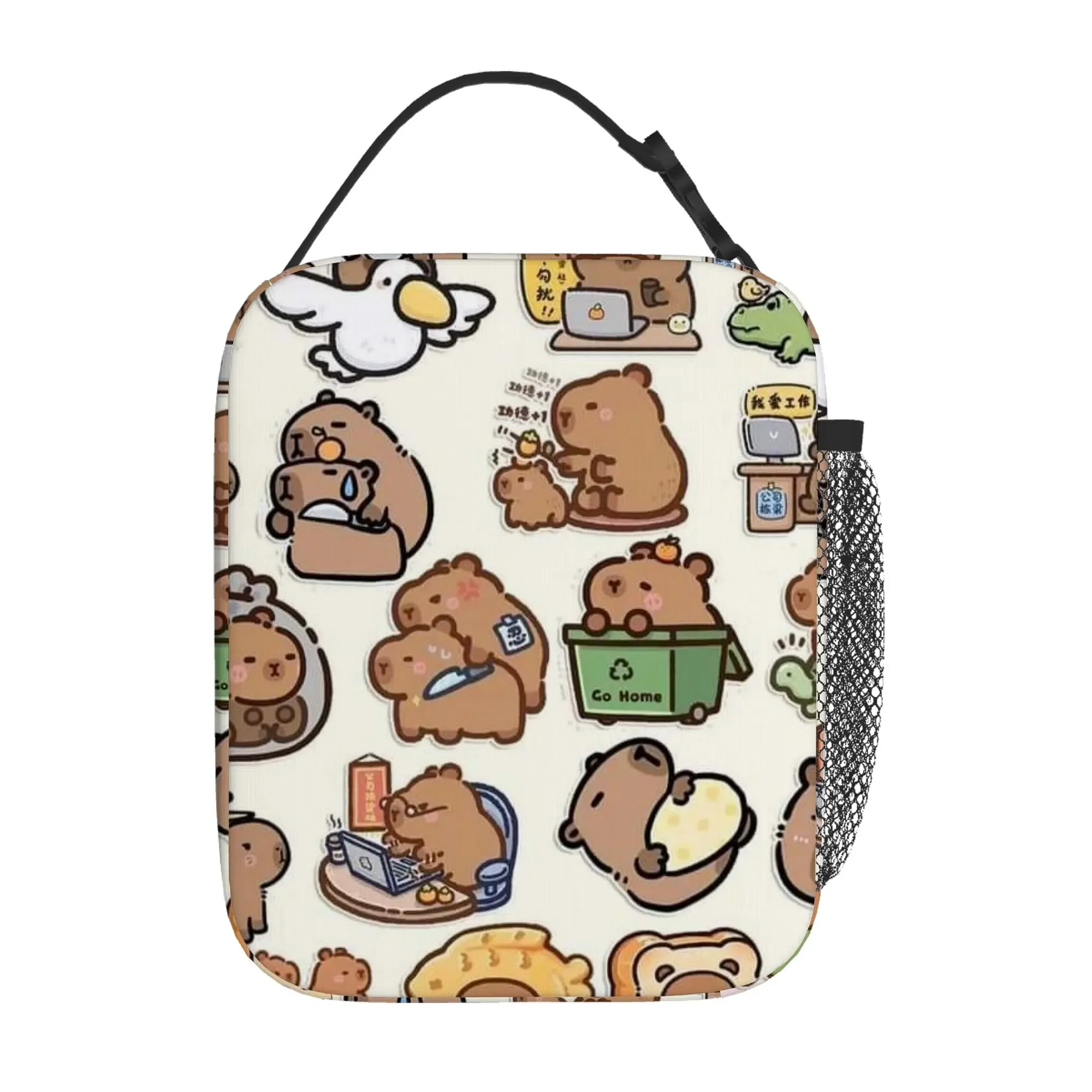 1pc, Cute Capybara Stickers Collection Printed Thermal Bag Insulation Lunch Box For Home/Restaurant Office Use - Unisex Portable