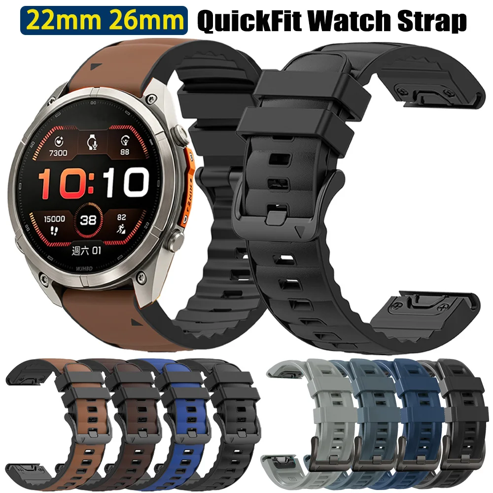 Leather Silicone Strap For Garmin Fenix 9 8 7 7X Pro Solar Band 47mm 51mm Wristband for Enduro 3/Tactix8 QuickFit 22mm 26mm Band