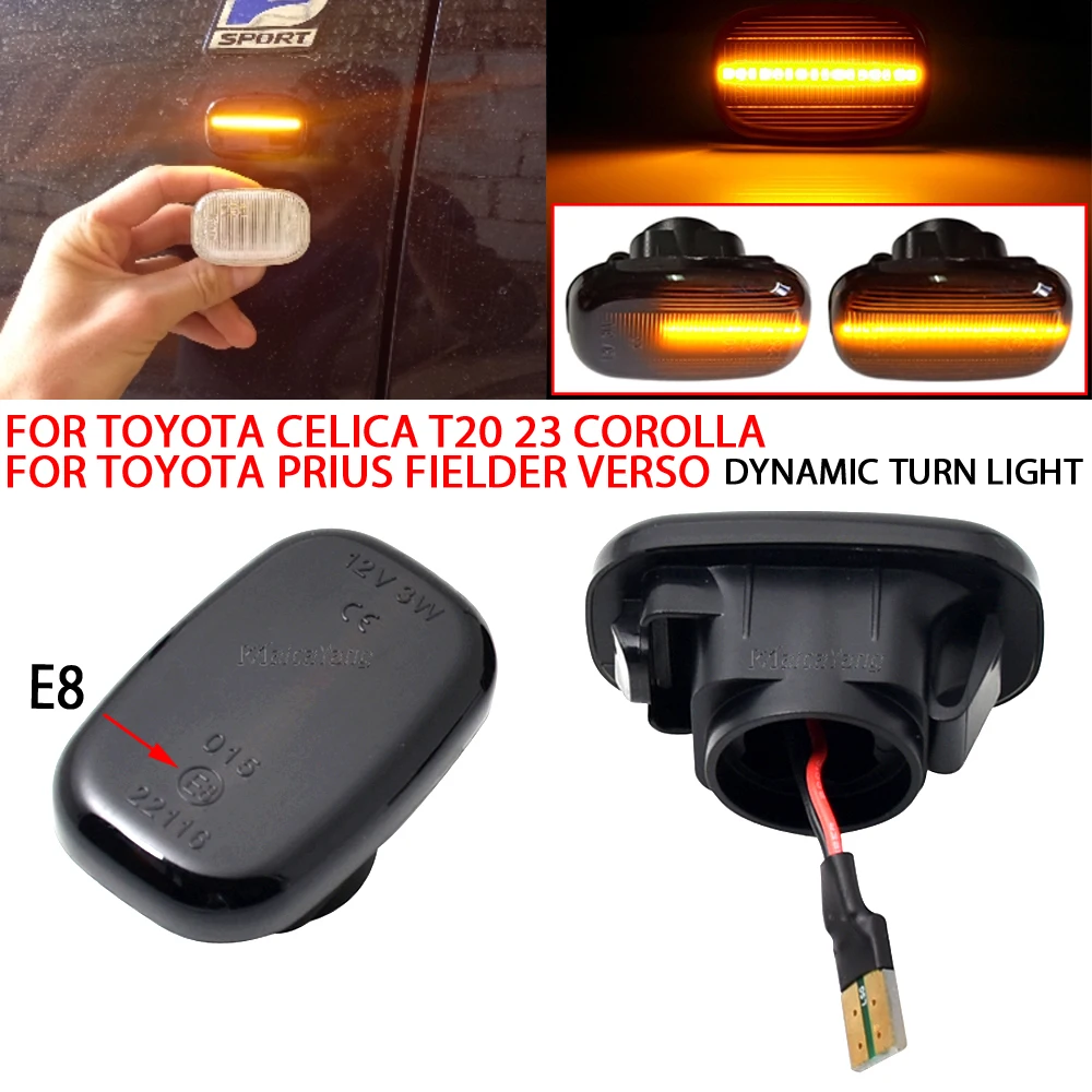 For Toyota Avensis Verso Carina Celina Corolla Camry Caldina Harrier Hilux Yaris RAV4 LED Turn Signal Side Marker Light Dynamic